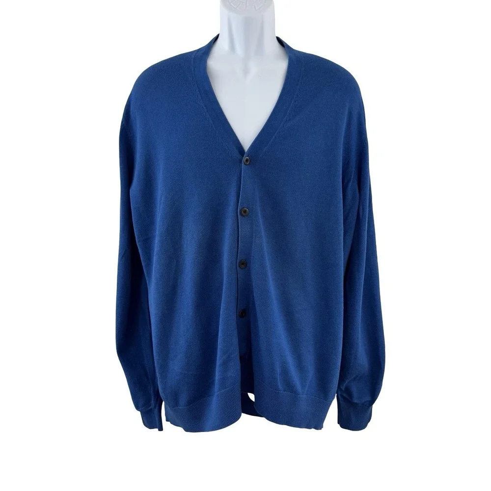 Ben Sherman Sweater Mens 2XL Blue Cotton V Neck Button Cardigan Knit Lightweight